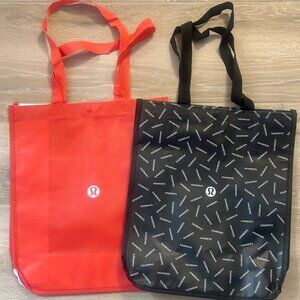 2 LULULEMON Reusable Shopping Totes Bags Large Red & Black (16” x 14” x 6.5”)